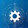 Infrastructure Technology Consulting Icon - gears and network connections symbolizing technology integration